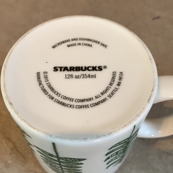 STARBUCKS 2015 12oz white mug with green trees - Picture 4 of 4